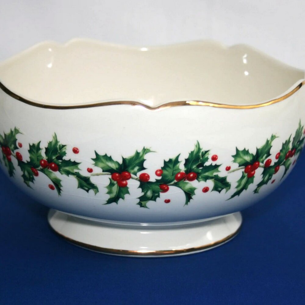 Lenox China Christmas Holiday Porcelain Bowl Holly Berry Teleflora small chip